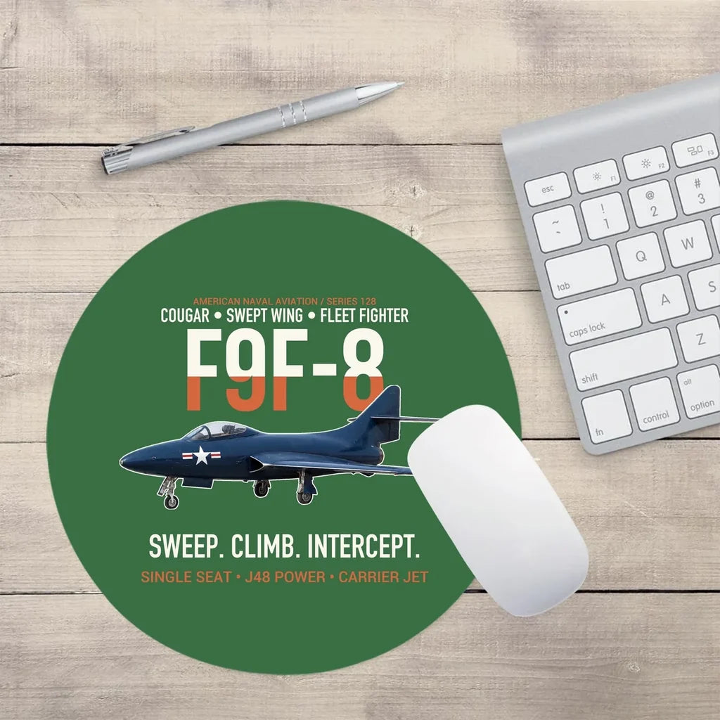 F9F-8 Cougar Swept Wing Carrier Fighter design on green round mouse pad