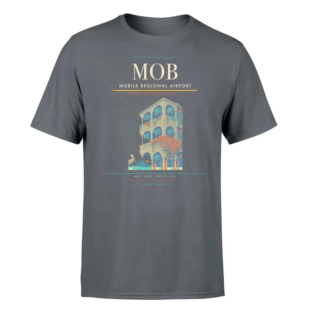 Mobile Regional Airport (MOB) T-Shirt single-side front print in Gray | mobile-regional-airport-mob-double-side-t-shirt