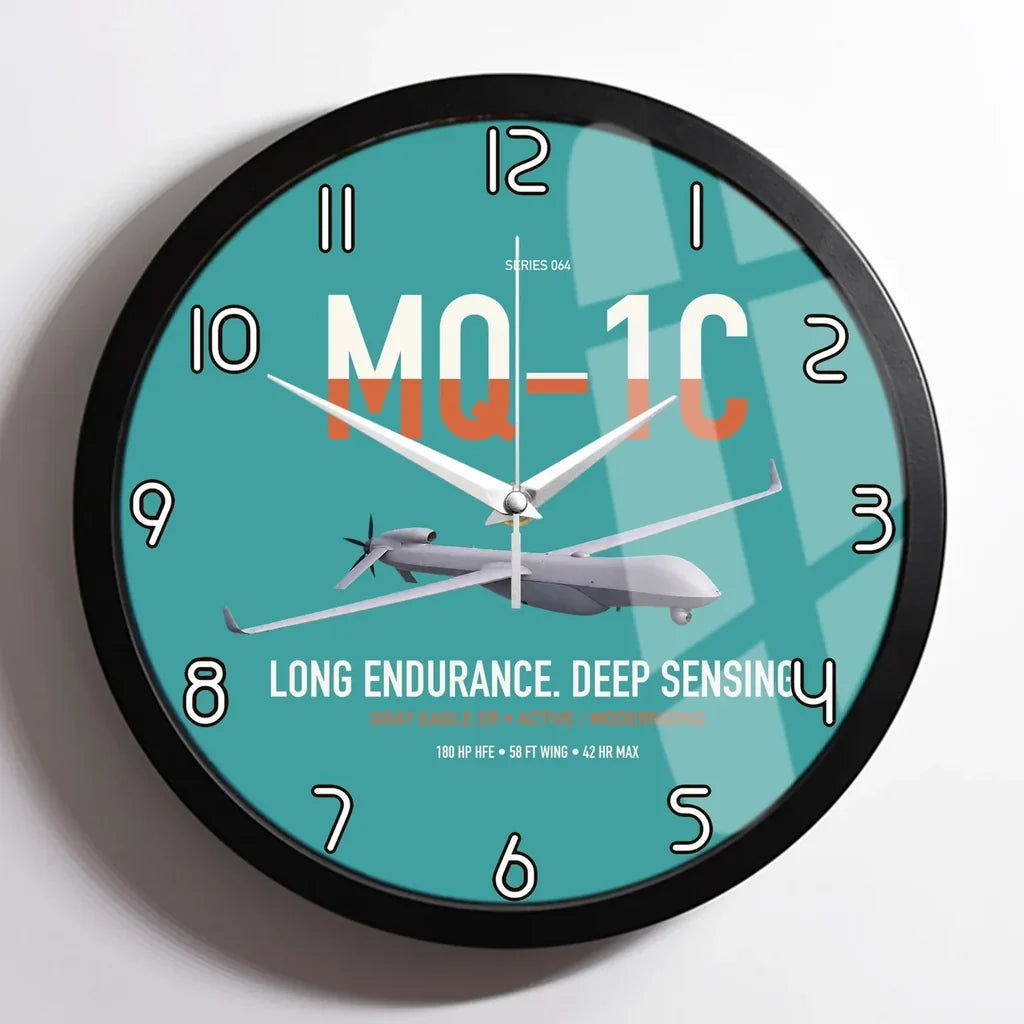MQ-1C Gray Eagle ER design on turquoise framed wall clock