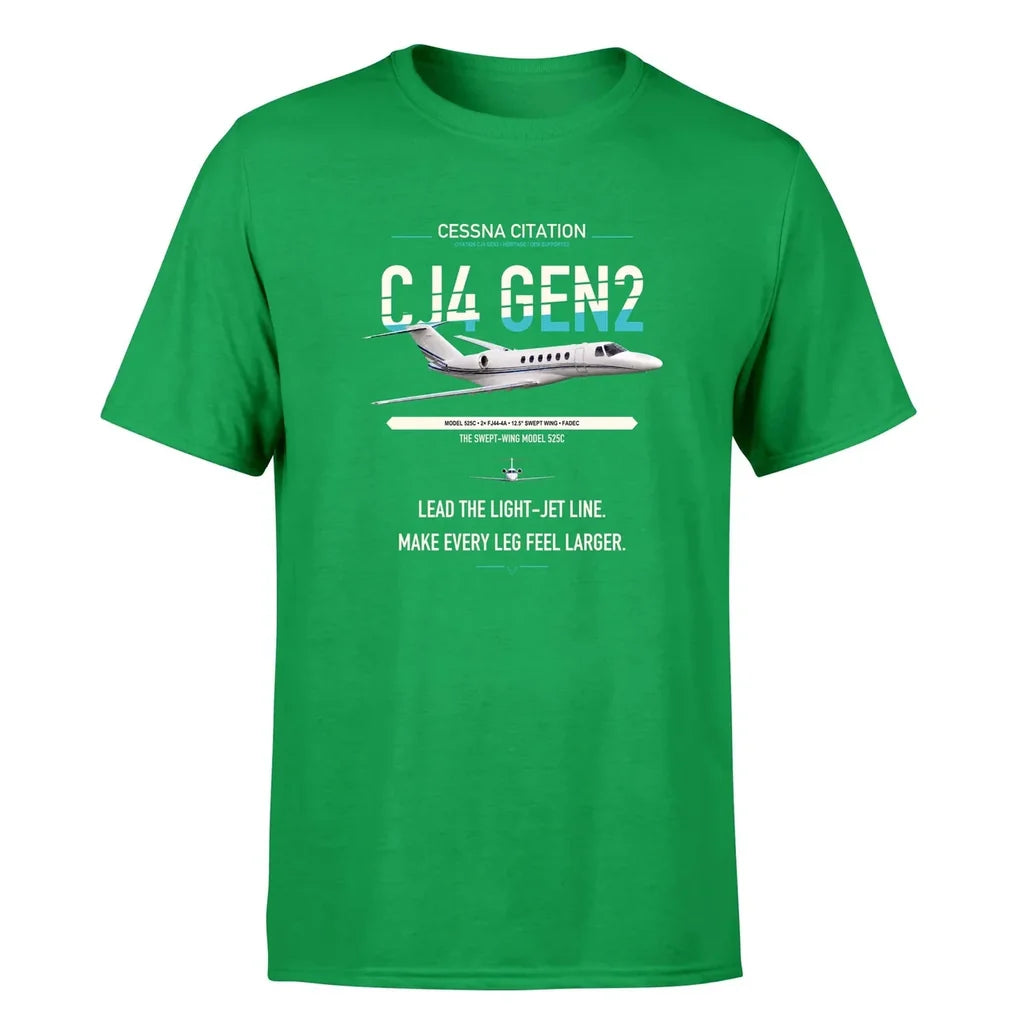 Cessna Citation CJ4 Gen2 design on green double-side t-shirt, single-side print