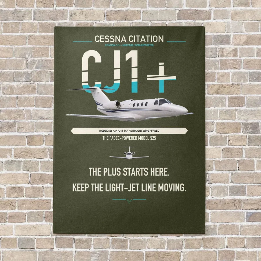 Cessna Citation CJ1+ vertical canvas print - no frame - green army background
