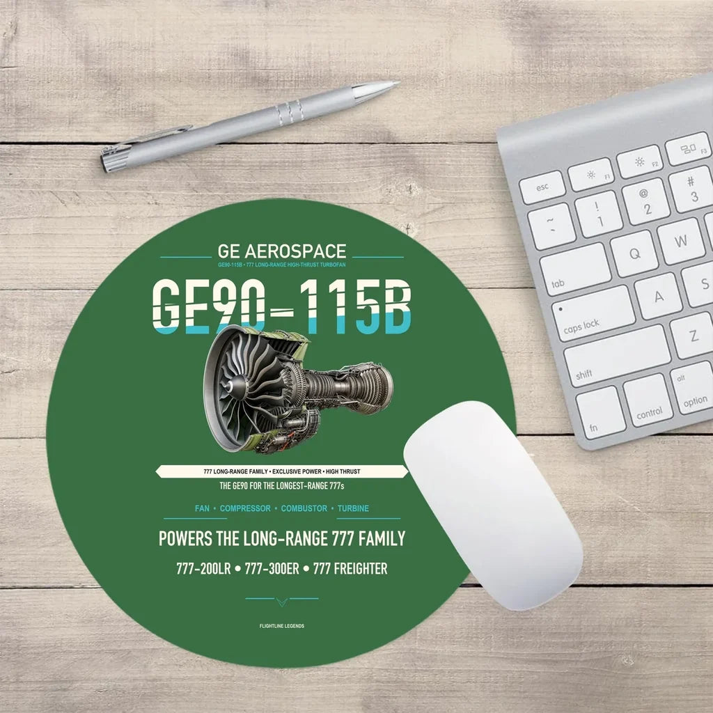 GE90-115B design on green round mouse pad