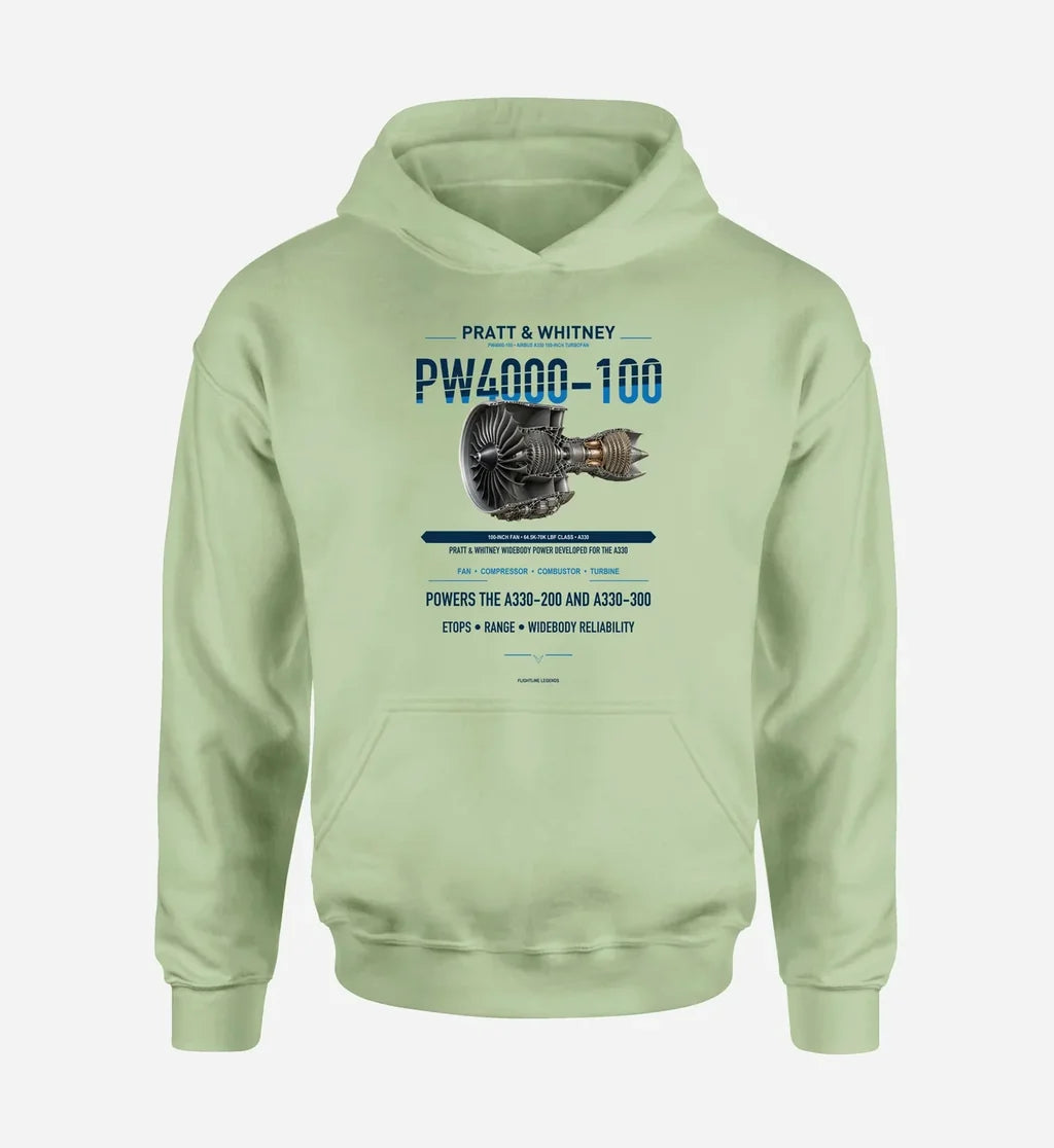 PW4000-100 design on light green hoodie single side