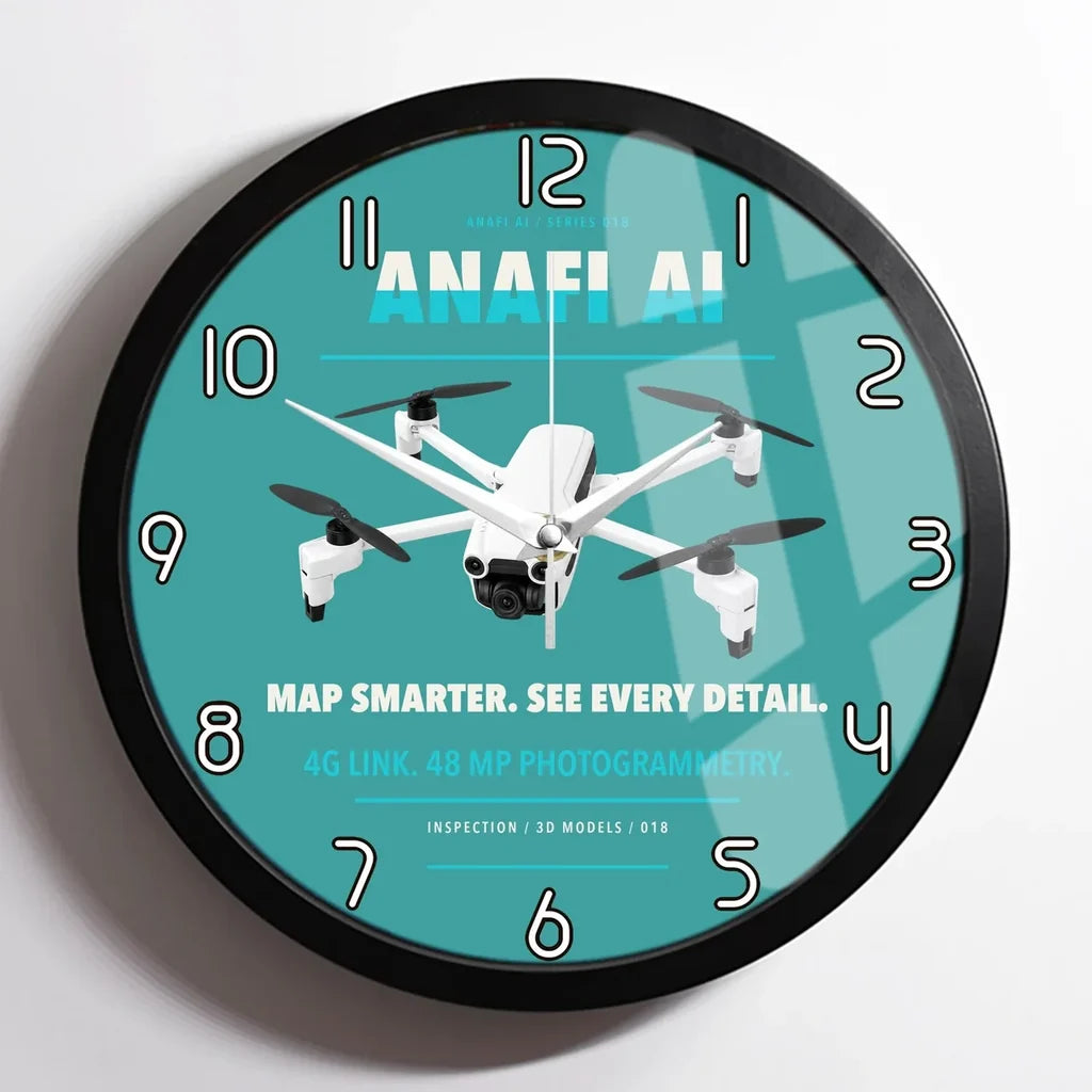 Parrot ANAFI Ai design on turquoise framed wall clock