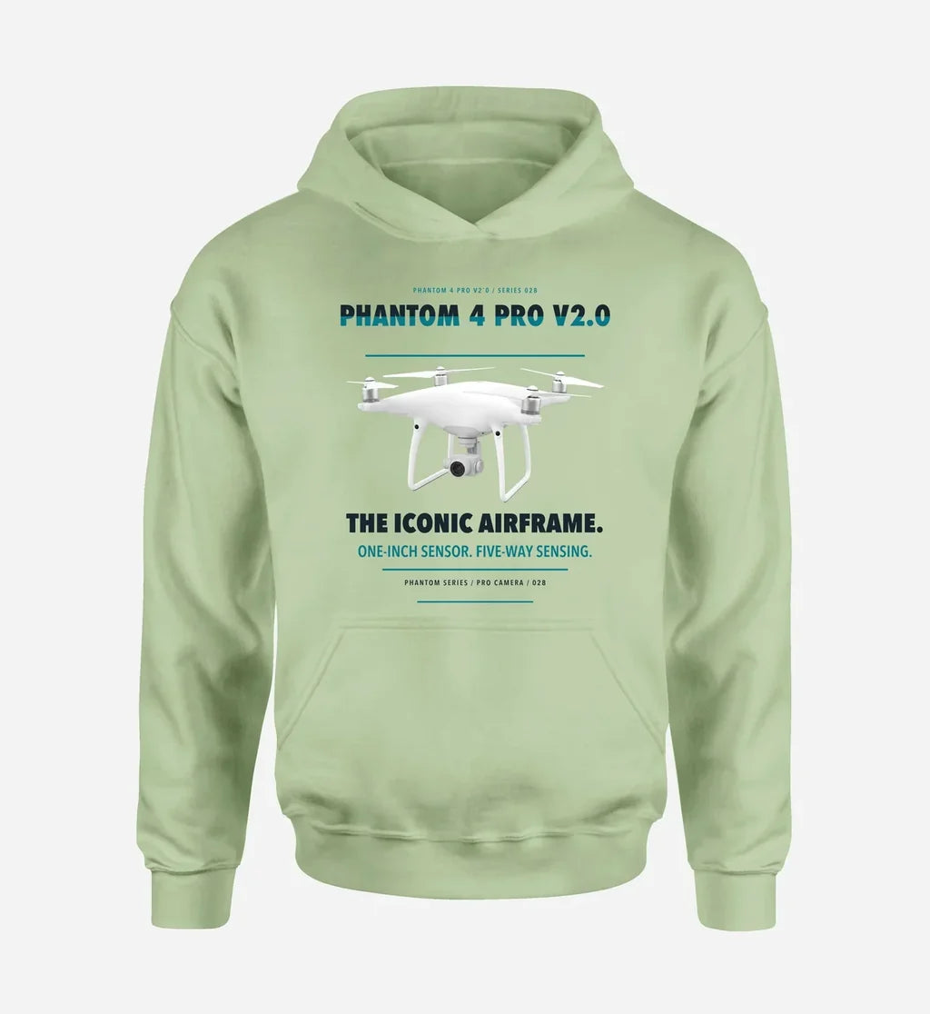 DJI Phantom 4 Pro V2.0 design on light green hoodie single side