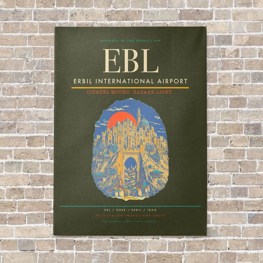 Erbil International Airport EBL vertical canvas print - no frame - green army background