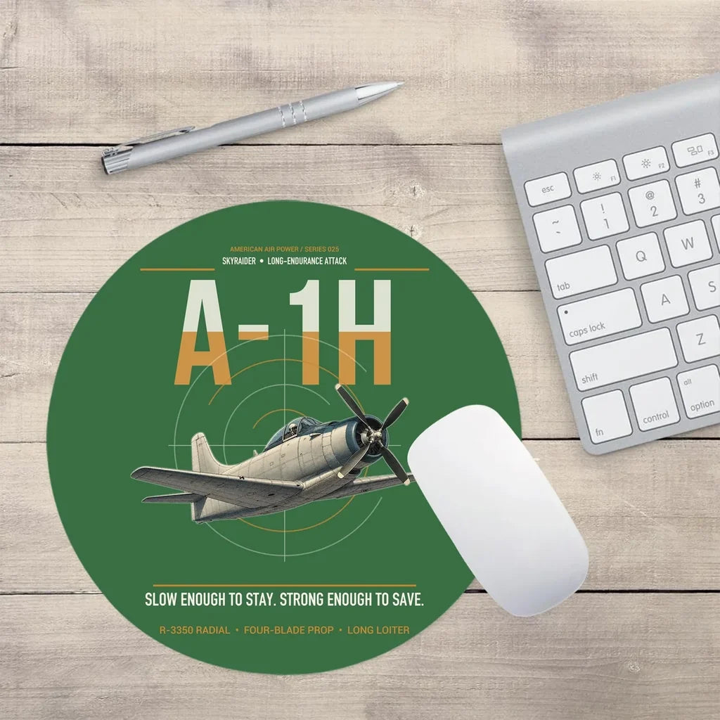 A-1H Skyraider design on green round mouse pad