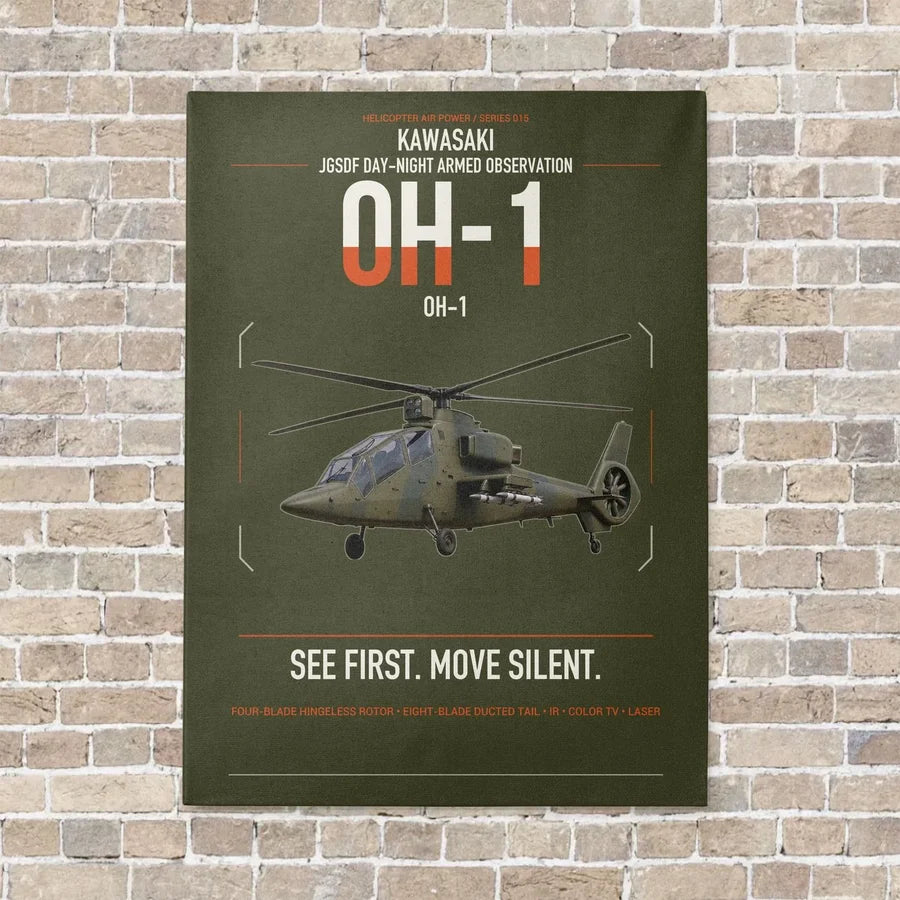 Kawasaki OH-1 vertical canvas print - no frame - green army background