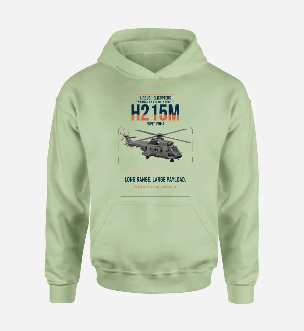 Airbus H215M design on light green double-side hoodie, single-side print