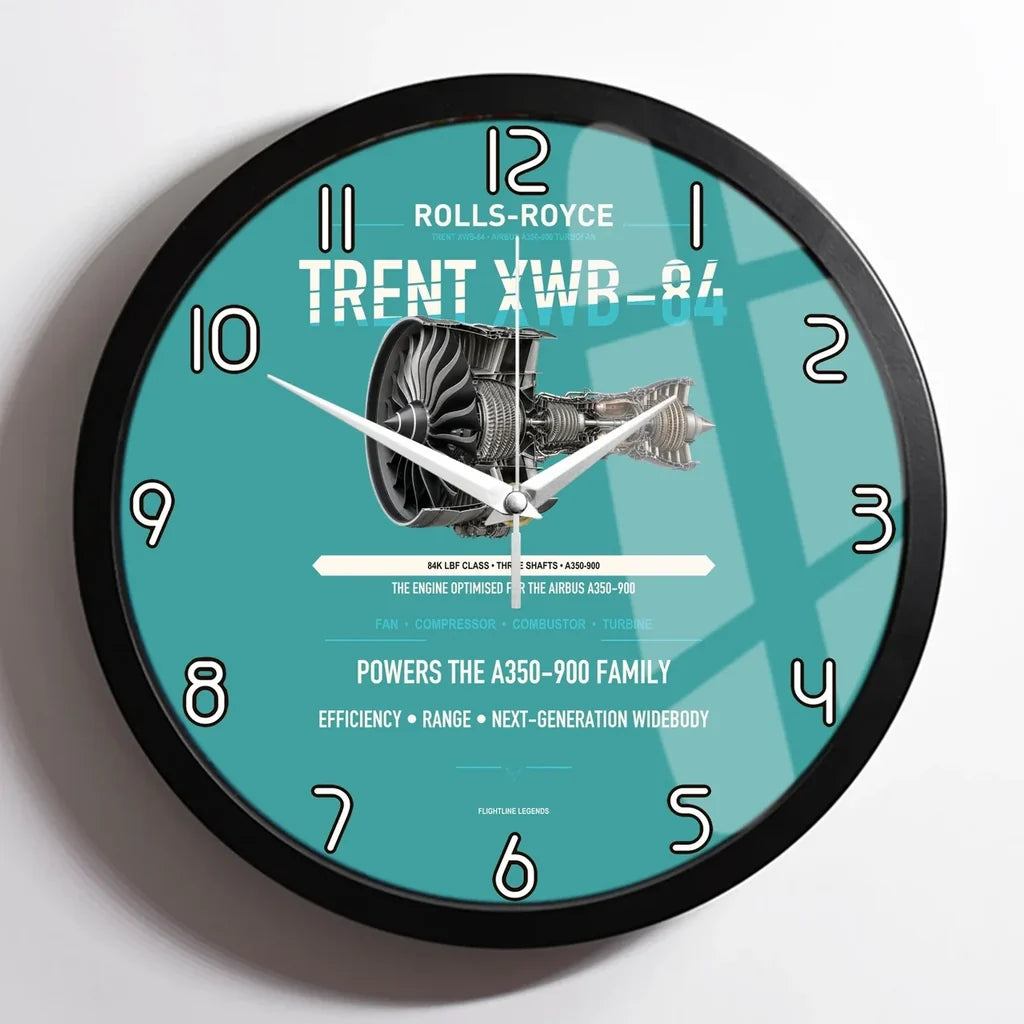 TRENT XWB-84 design on turquoise framed wall clock