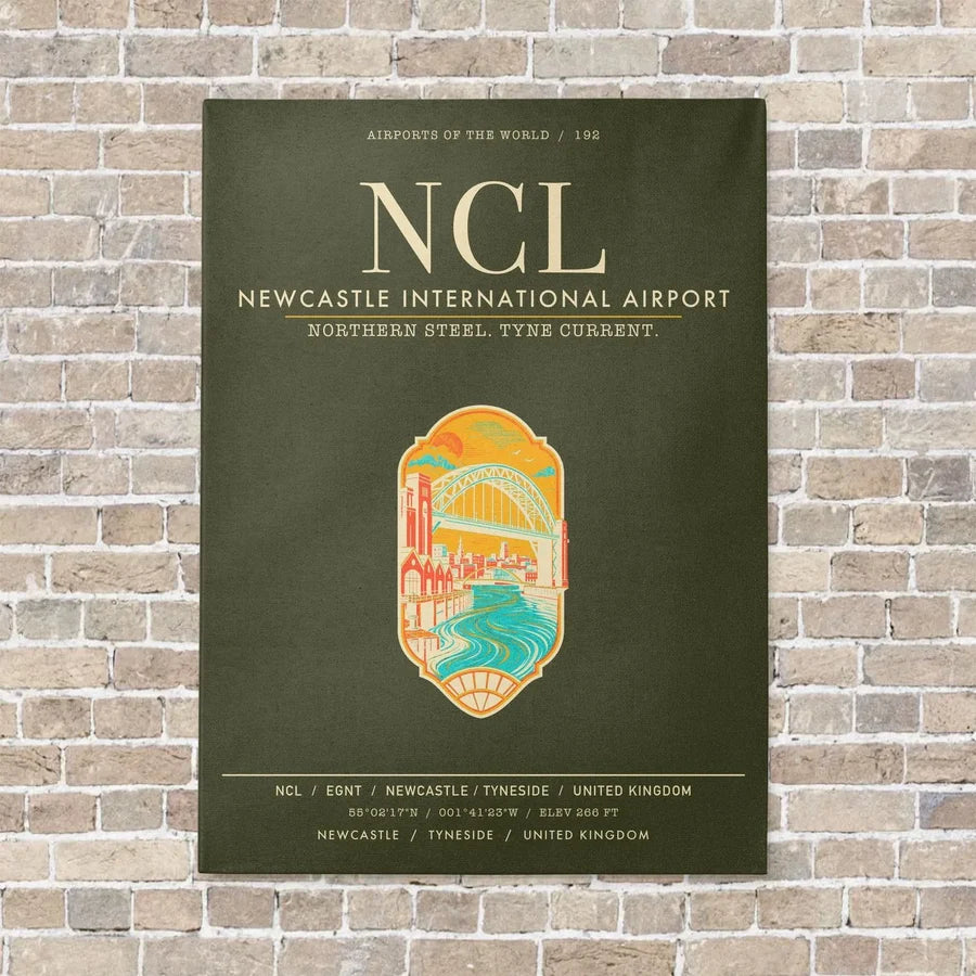 Newcastle International Airport NCL vertical canvas print - no frame - green army background