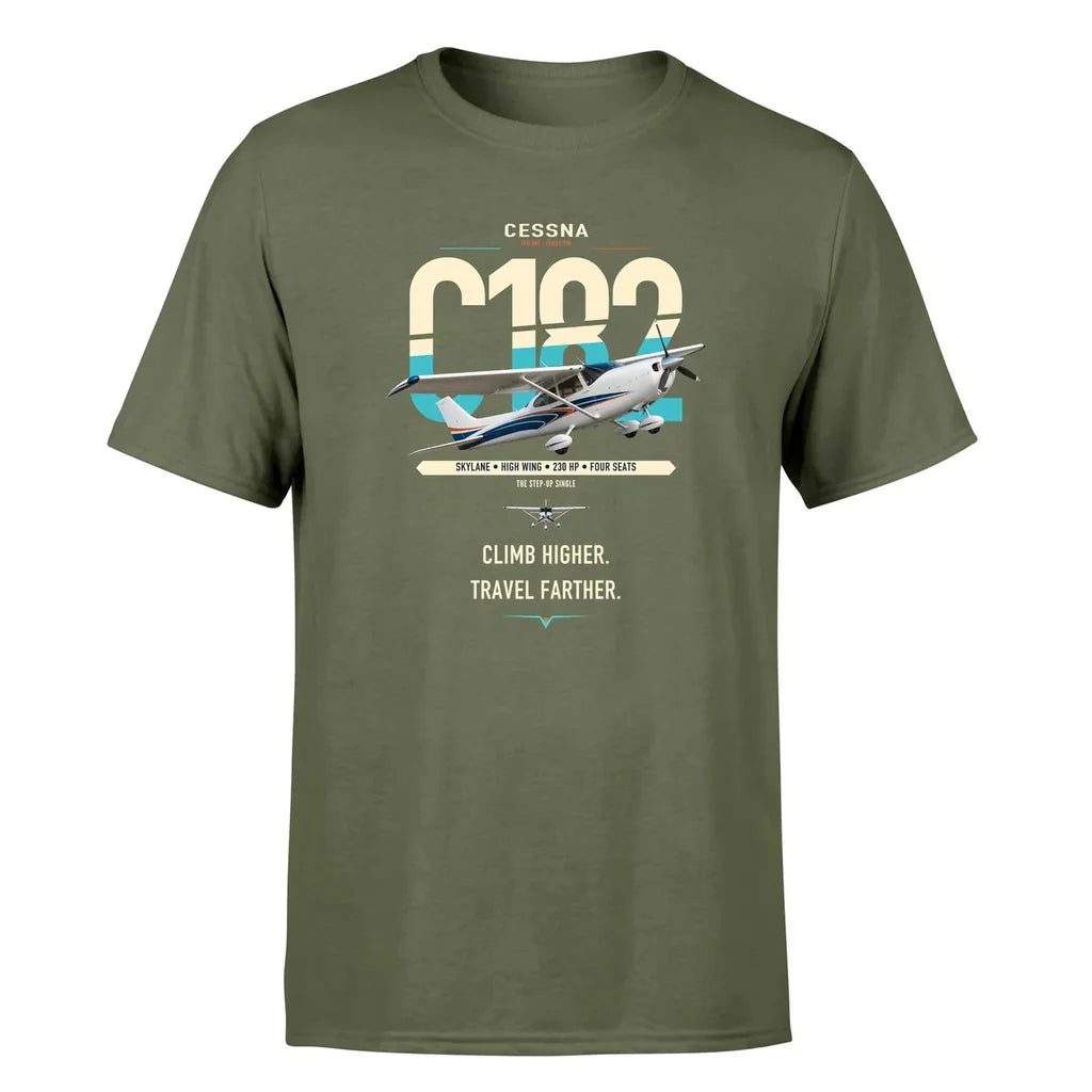 Cessna 182 Skylane design on green army t-shirt, single-side print