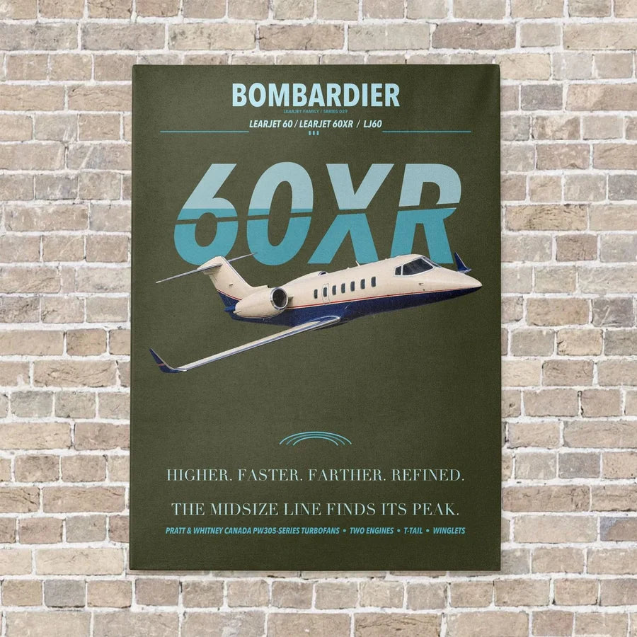 Bombardier Learjet 60XR vertical canvas print - no frame - green army background