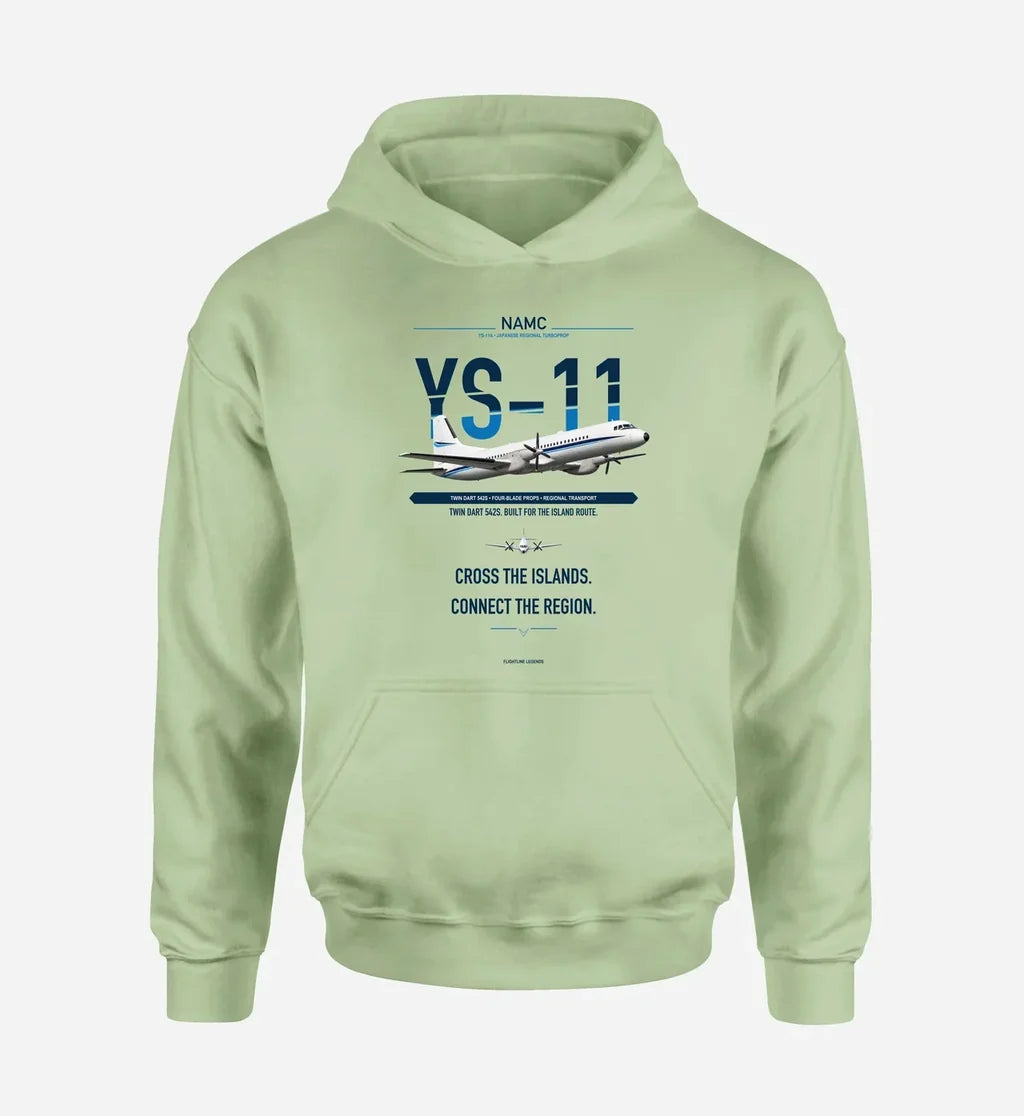 NAMC YS-11A design on light green hoodie single side