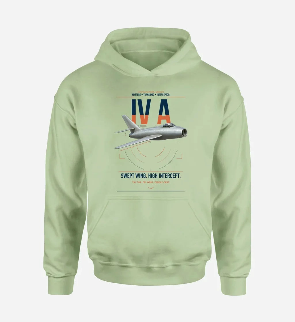 Dassault Mystère IV A design on light green double-side hoodie, single-side print
