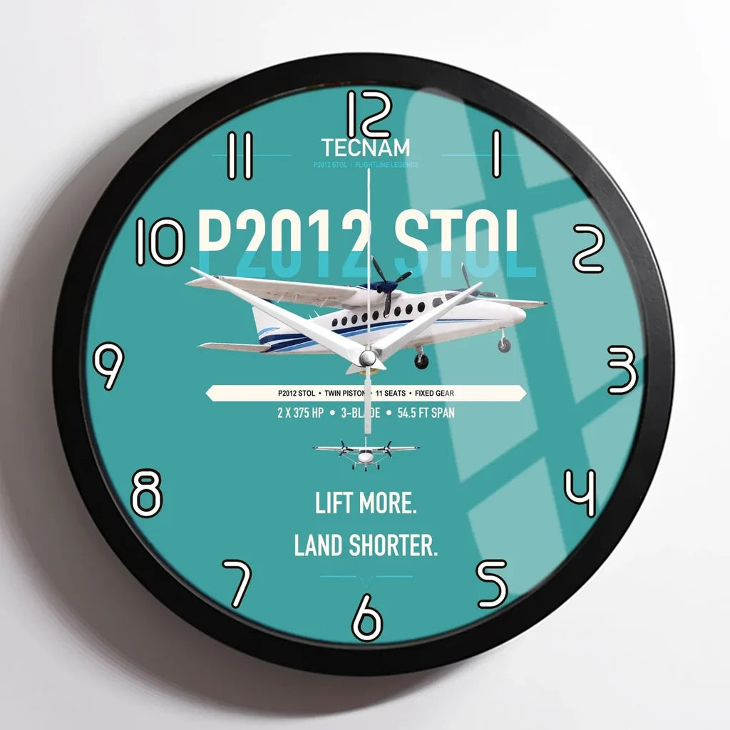 Tecnam P2012 STOL design on turquoise framed wall clock