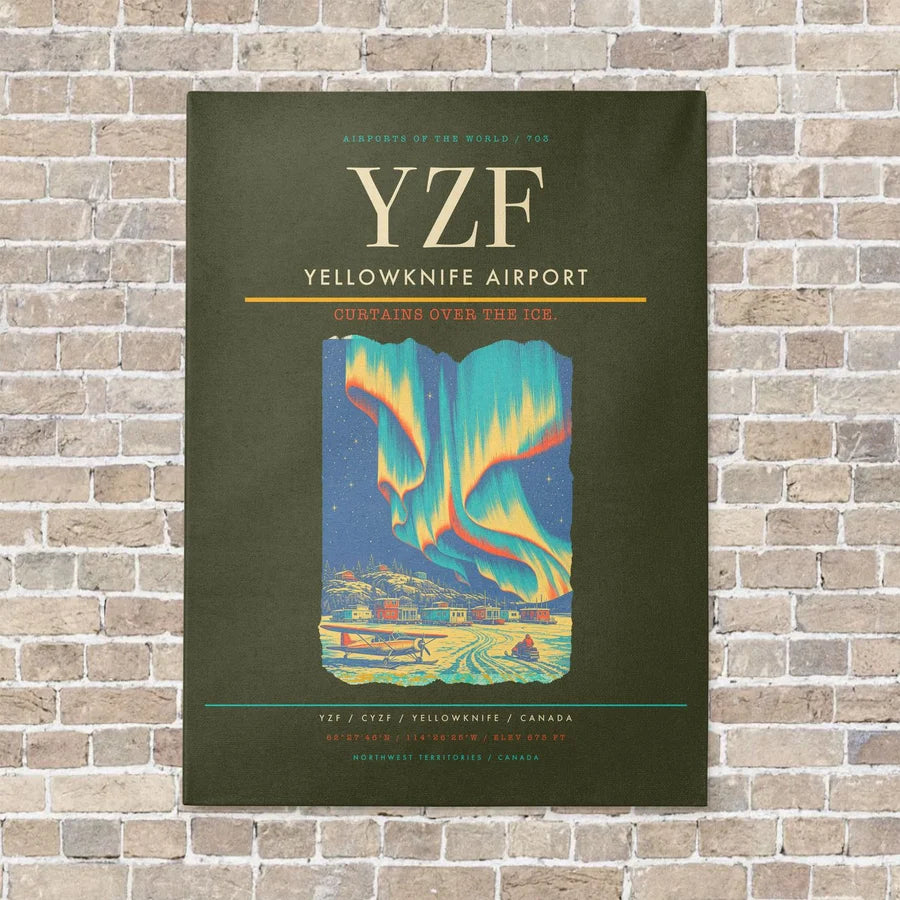 Yellowknife Airport YZF vertical canvas print - no frame - green army background