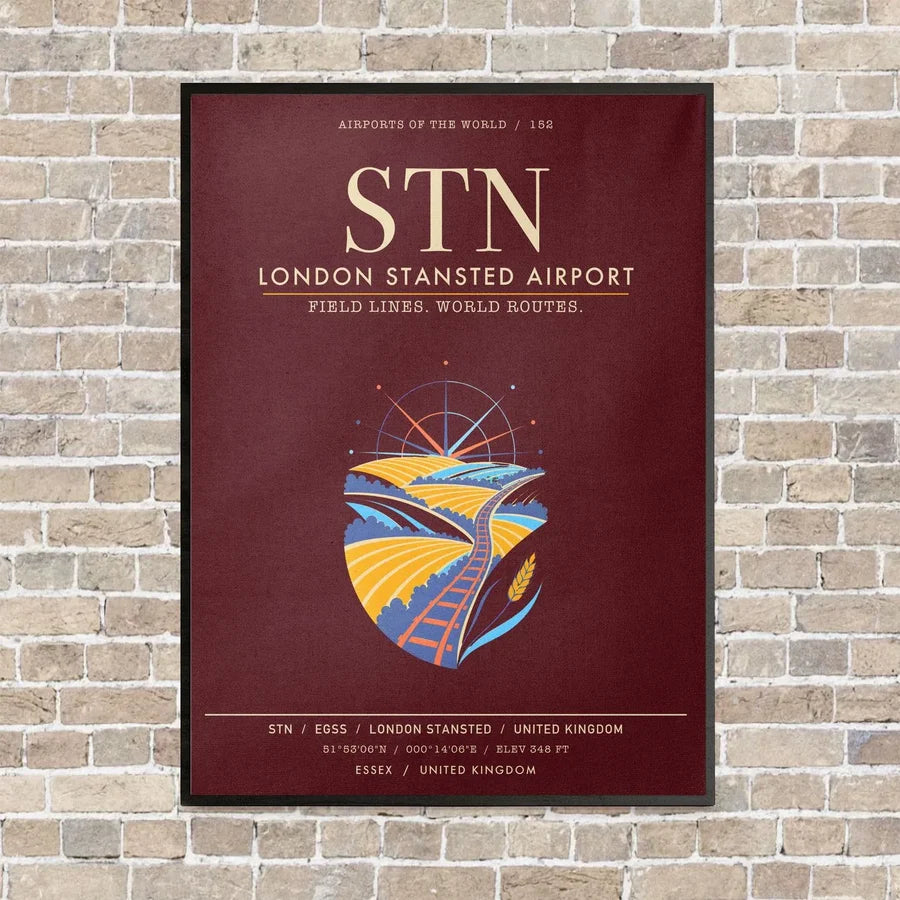 London Stansted Airport STN - Canvas Framed - Dark Red