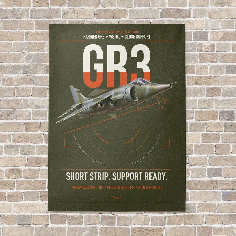 Hawker Siddeley Harrier GR3 vertical canvas print - no frame - green army background