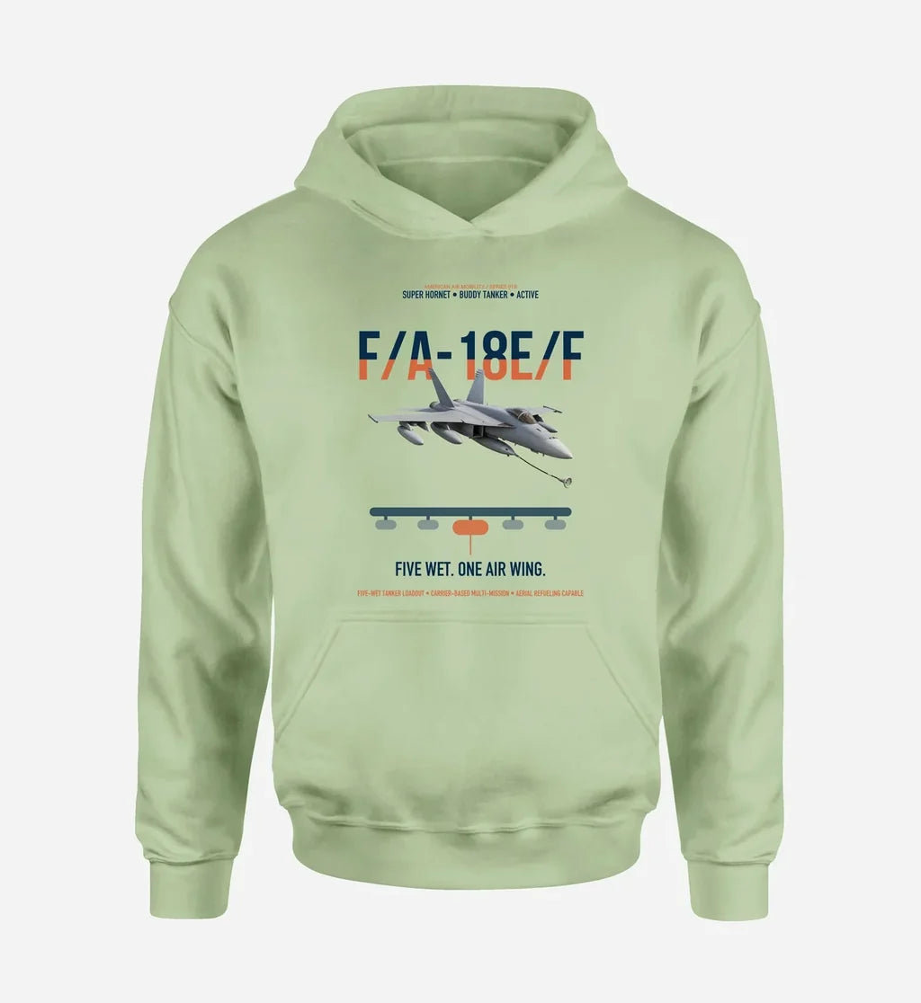 F A-18E F Buddy Tanker design on light green double-side hoodie, single-side print