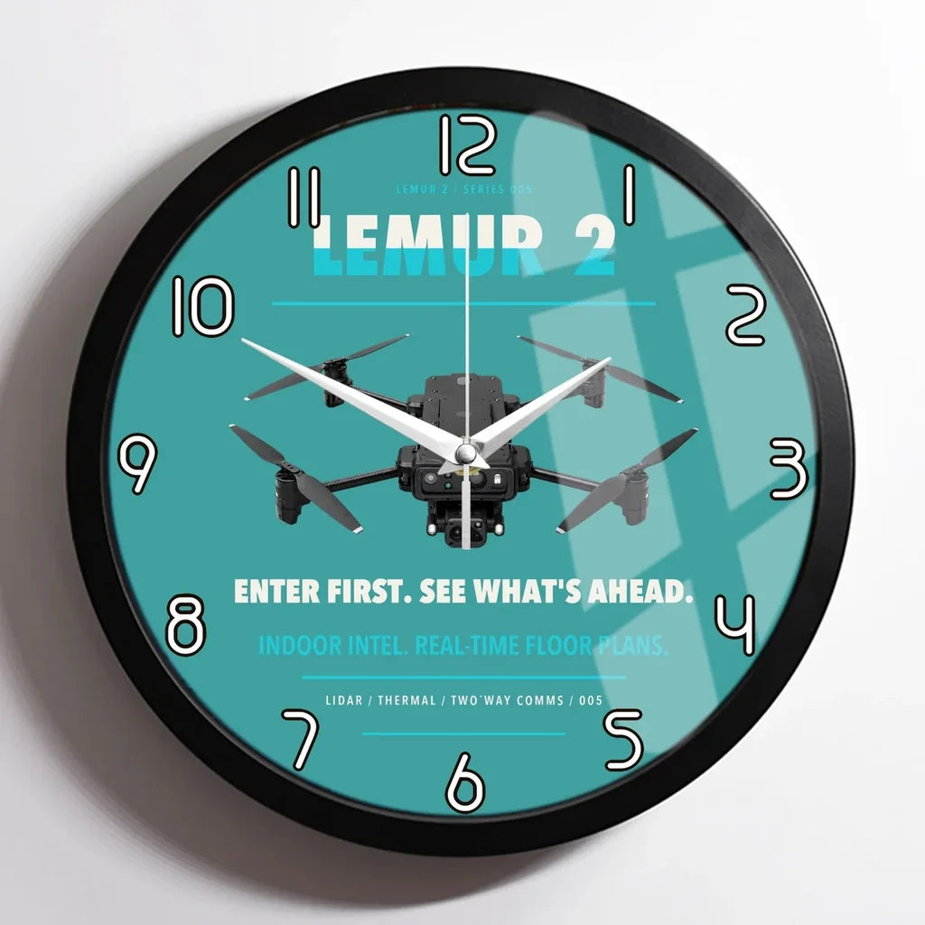 BRINC LEMUR 2 design on turquoise framed wall clock