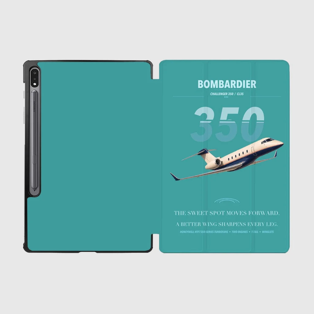 Bombardier Challenger 350 design on turquoise samsung tablet tablet case