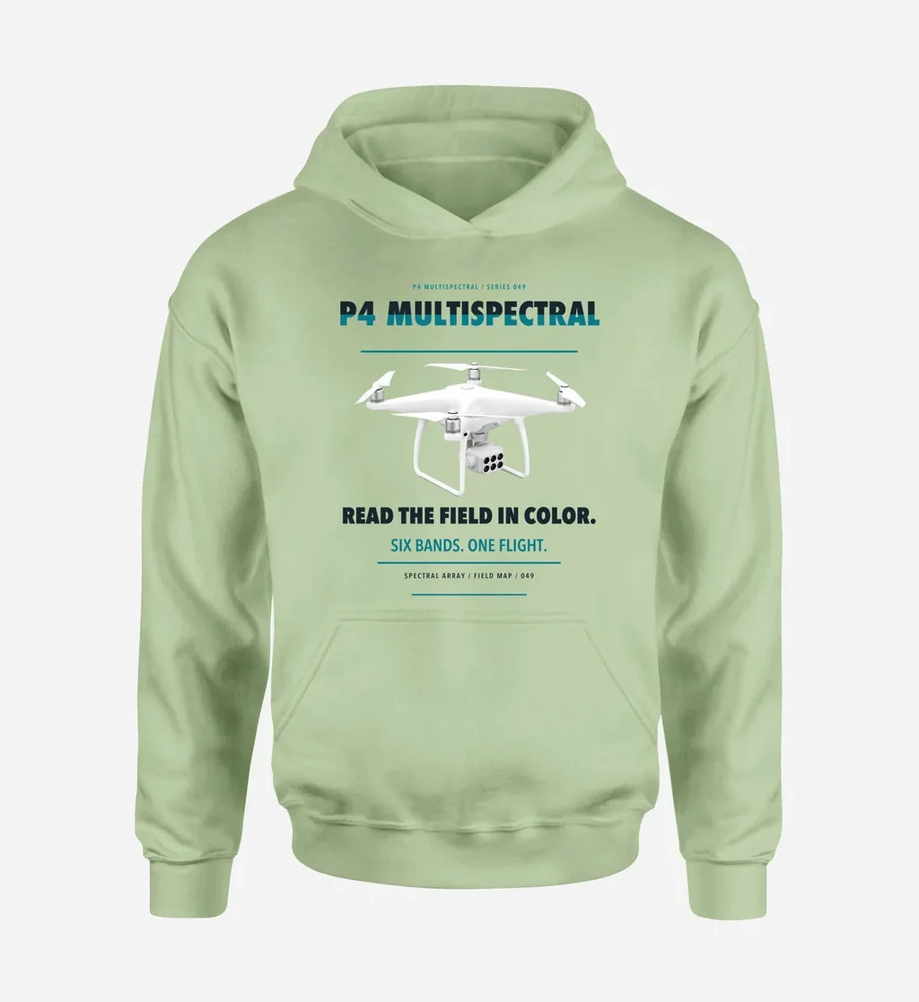 DJI P4 Multispectral design on light green hoodie single side