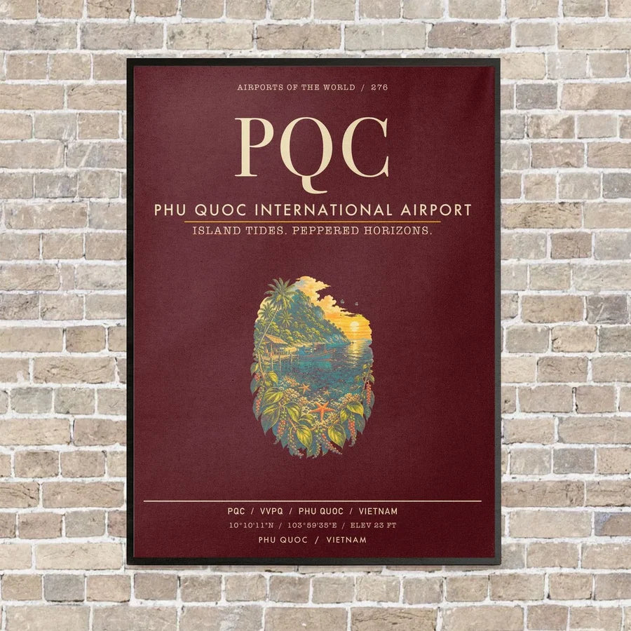 Phu Quoc International Airport PQC - Canvas Framed - Dark Red