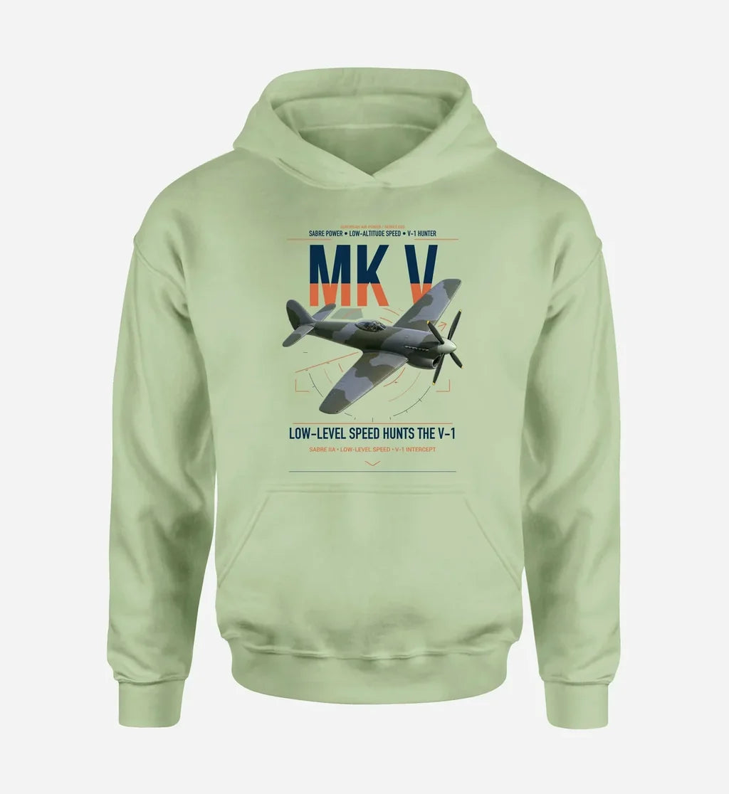 Hawker Tempest Mk V design on light green double-side hoodie, single-side print