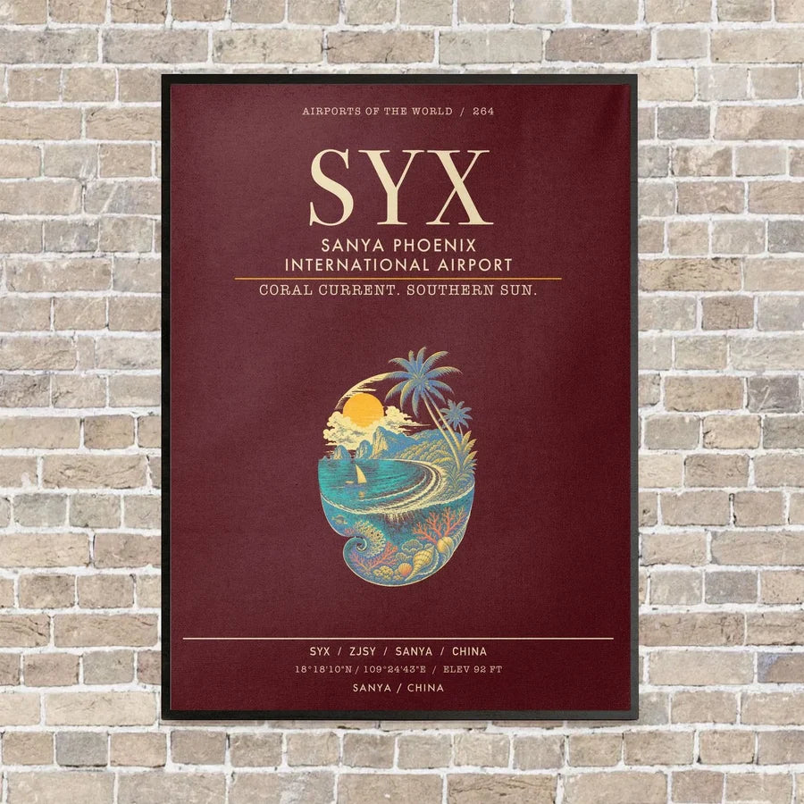 Sanya Phoenix International Airport SYX - Canvas Framed - Dark Red