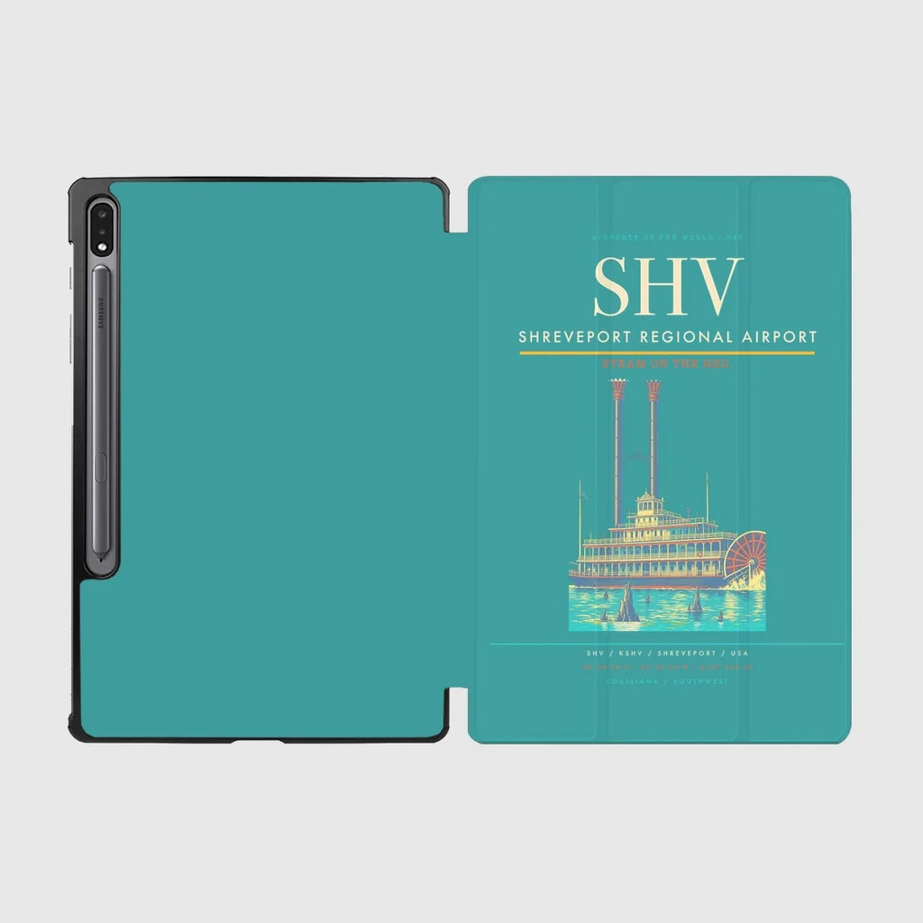 Shreveport Regional Airport (SHV) design on turquoise samsung tablet tablet case