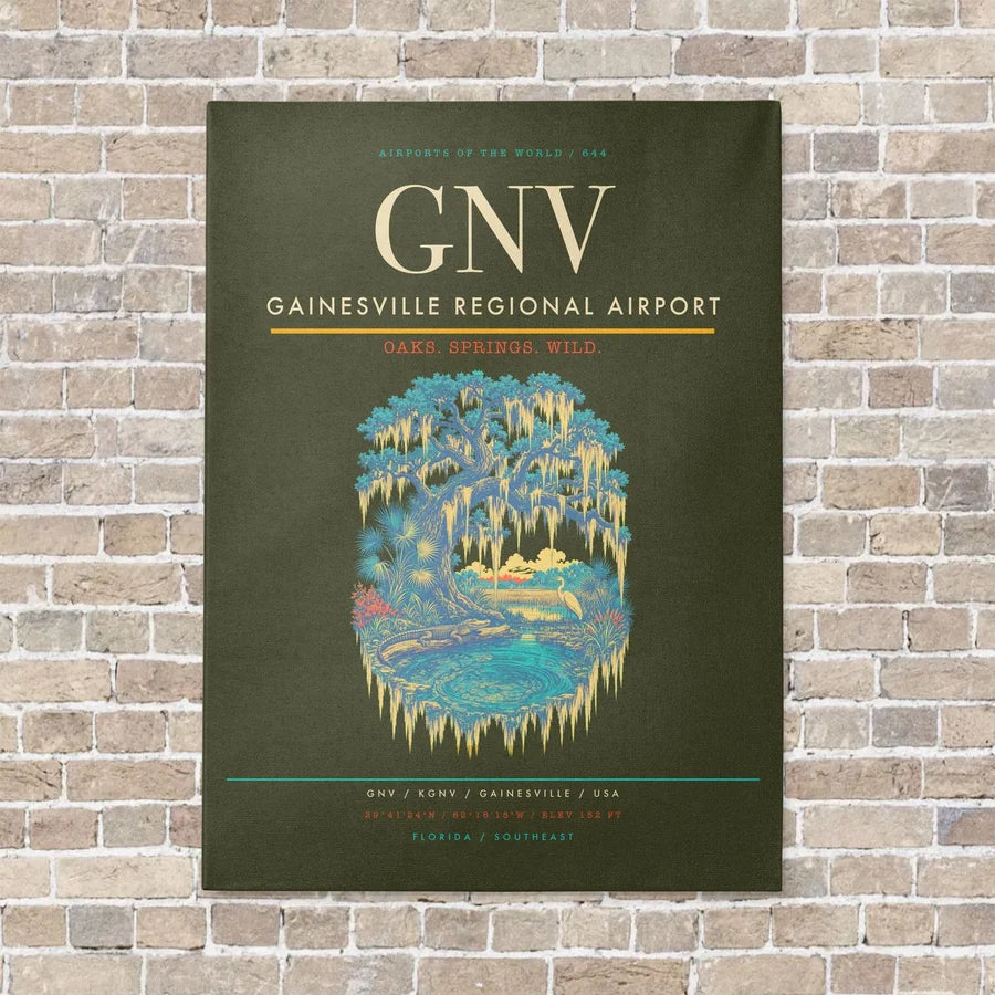 Gainesville Regional Airport GNV vertical canvas print - no frame - green army background