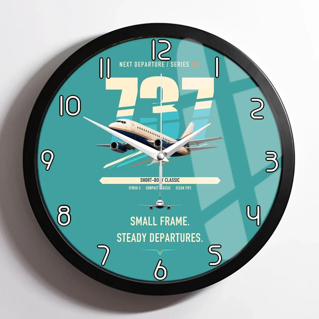 Boeing 737-500 Classic design on turquoise framed wall clock