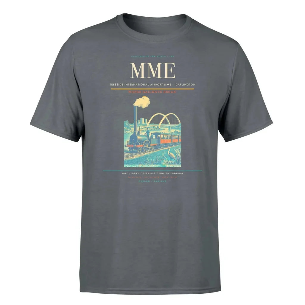 Teesside International Airport (MME) T-Shirt single-side front print in Gray | teesside-international-airport-mme-double-side-t-shirt