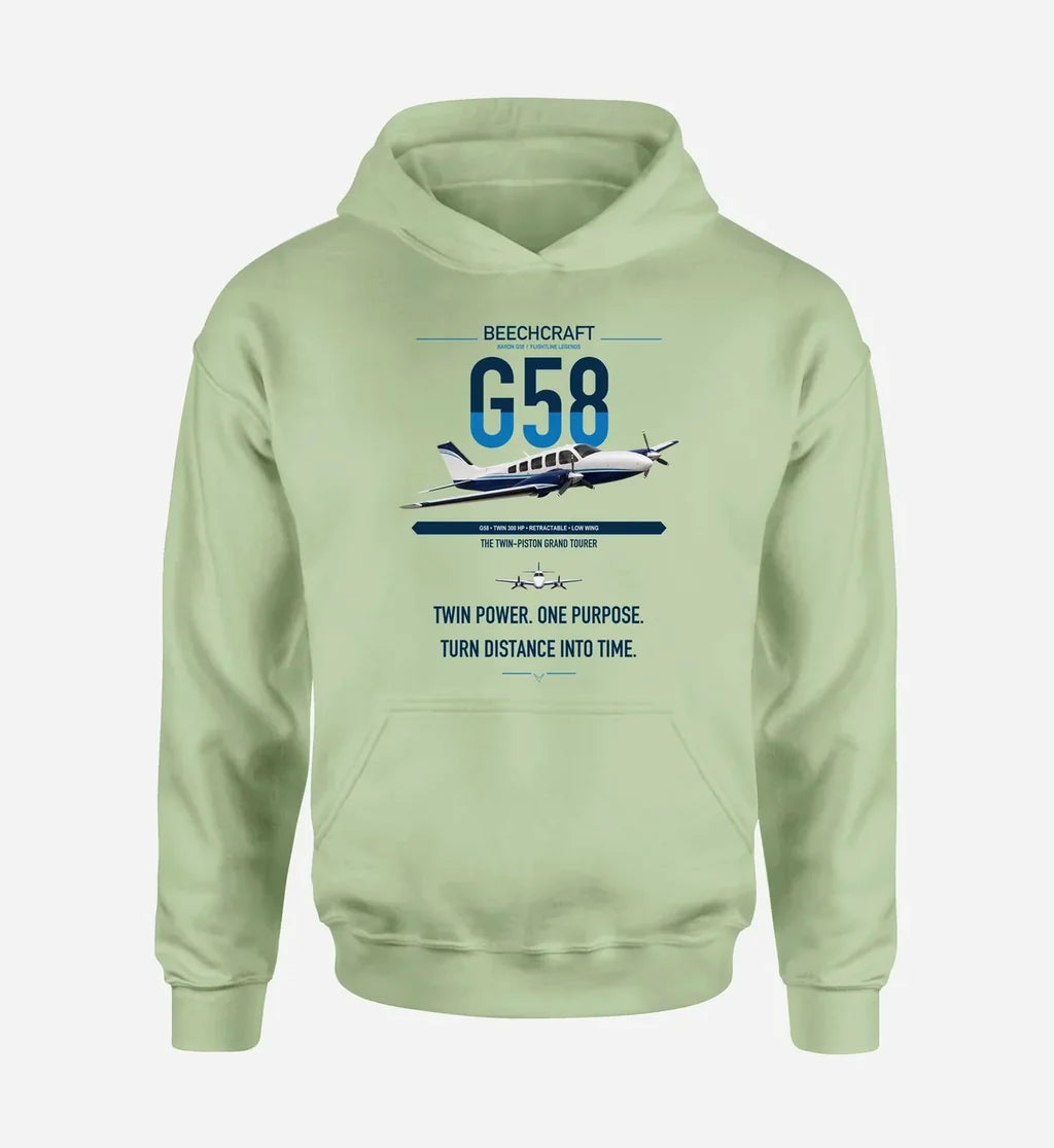 Beechcraft Baron G58 design on light green double-side hoodie, single-side print