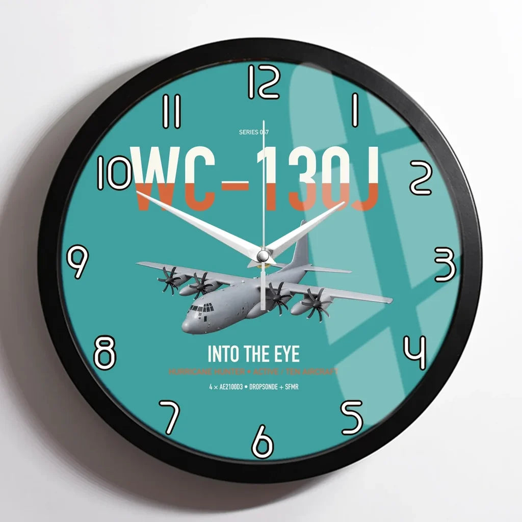 WC-130J Hurricane Hunter design on turquoise framed wall clock