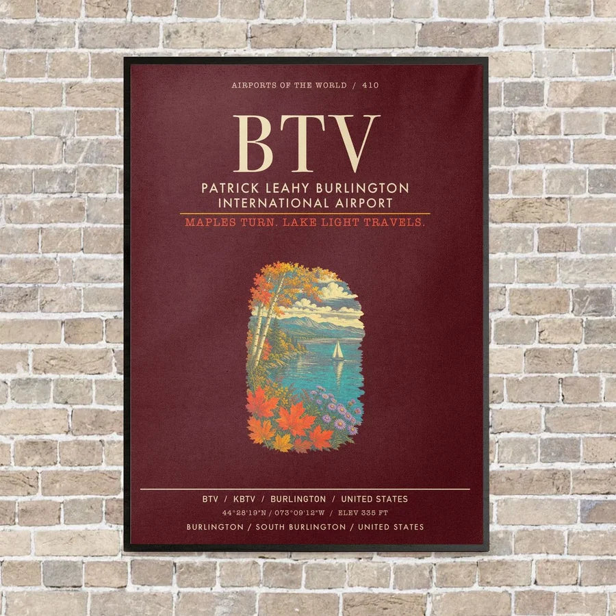 Patrick Leahy Burlington International Airport BTV - Canvas Framed - Dark Red