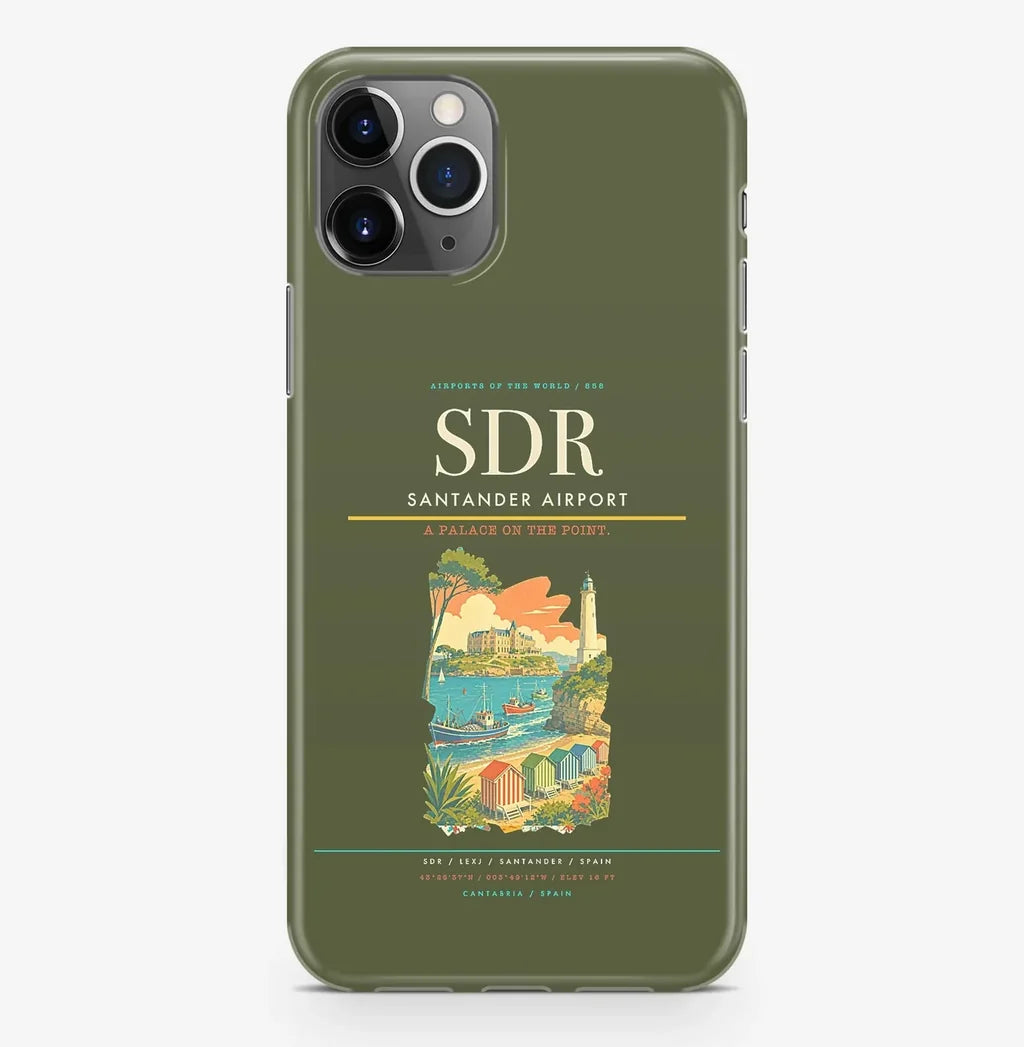 Santander Airport (SDR) design on green army iPhone 16 Pro MagSafe case