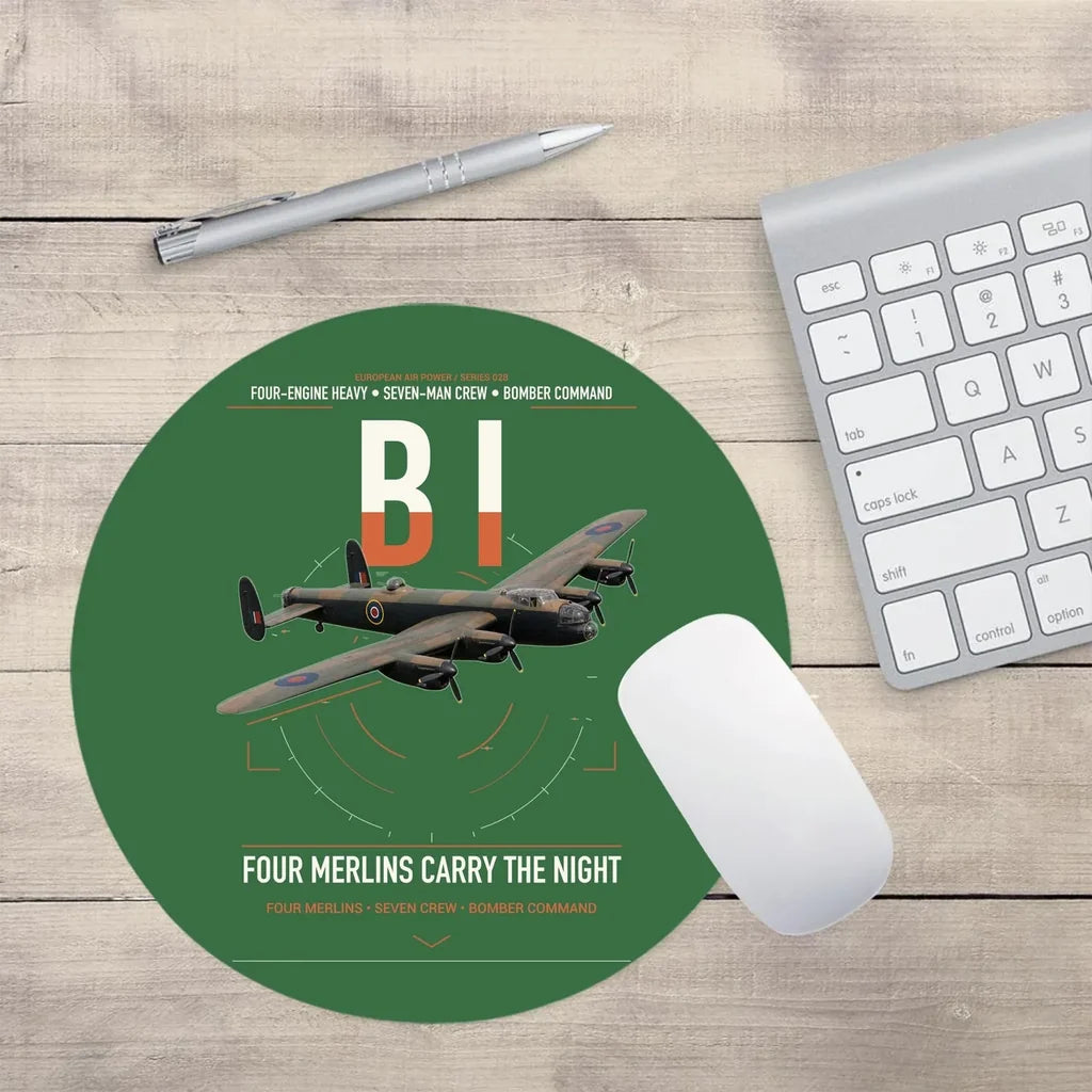 Avro Lancaster B I design on green round mouse pad