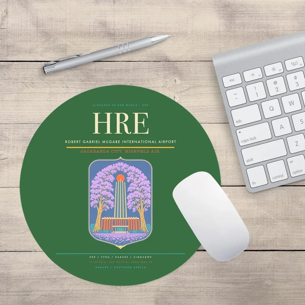 Robert Gabriel Mugabe International Airport (HRE) design on green round mouse pad