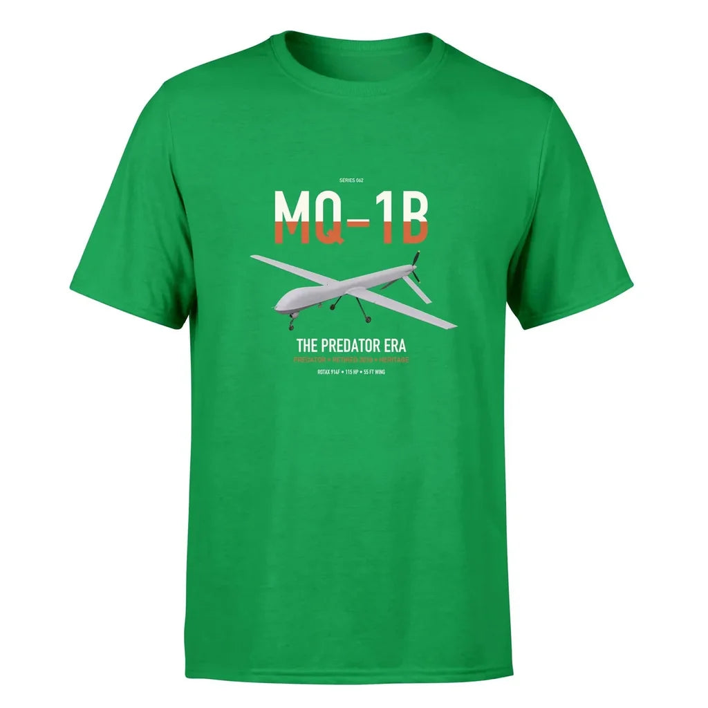 MQ-1B Predator design on green double-side t-shirt, single-side print