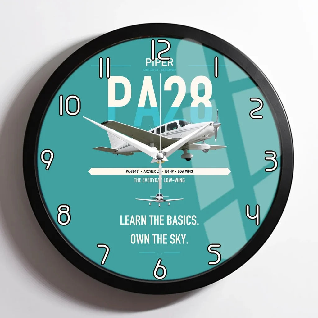 Piper PA-28-181 Archer LX design on turquoise framed wall clock