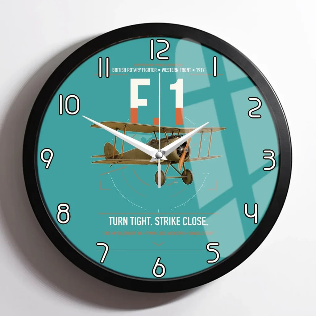 Sopwith Camel F.1 design on turquoise framed wall clock