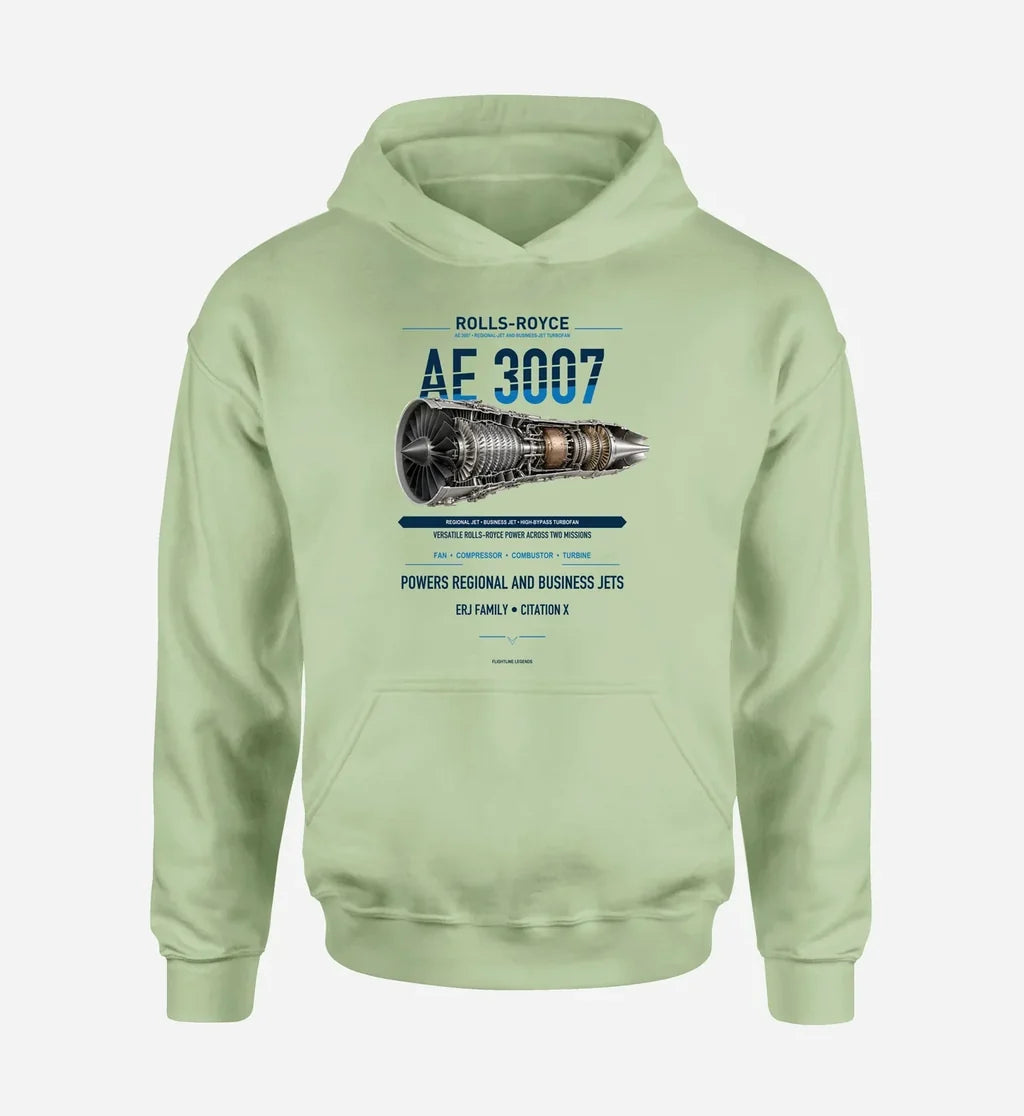 AE 3007 design on light green hoodie single side