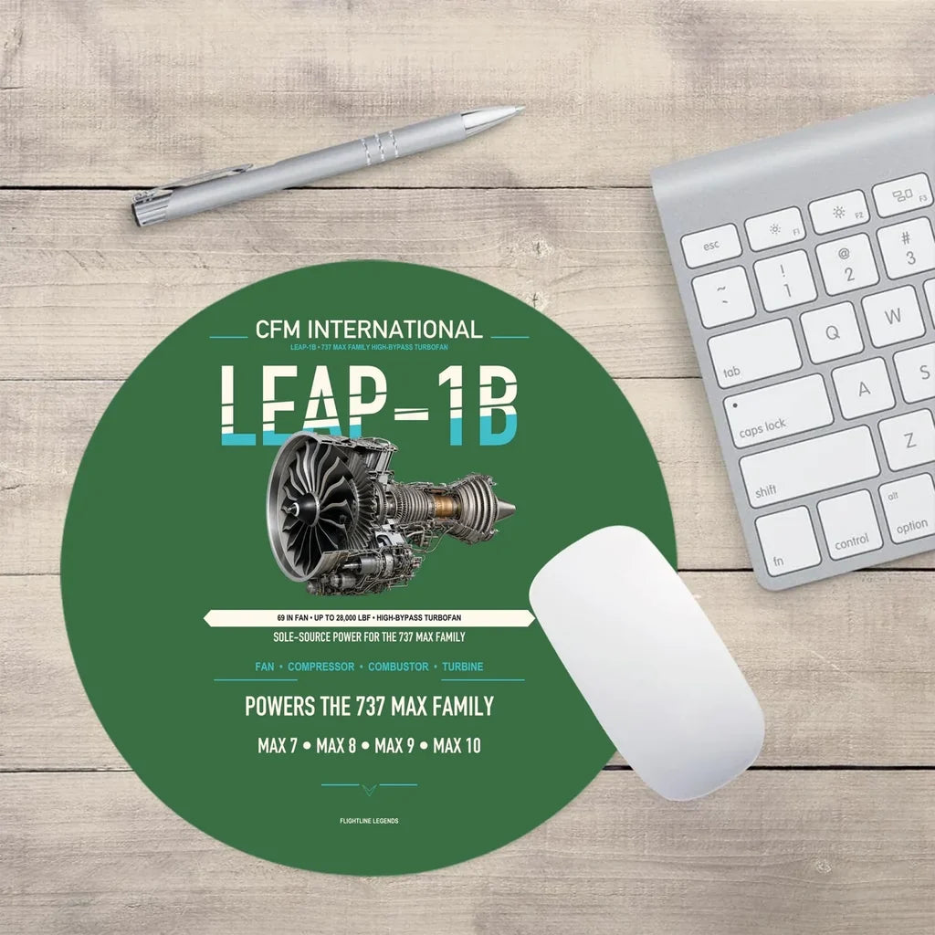 CFM LEAP-1B design on green round mouse pad