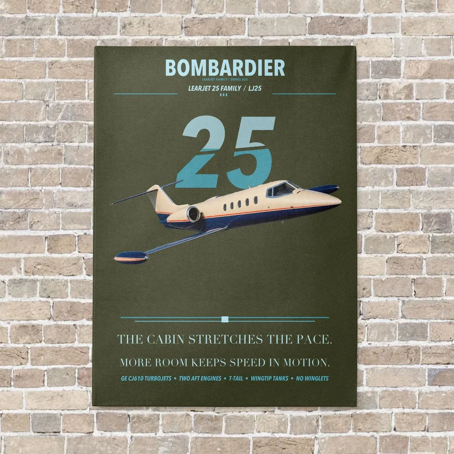 Bombardier Learjet 25 vertical canvas print - no frame - green army background