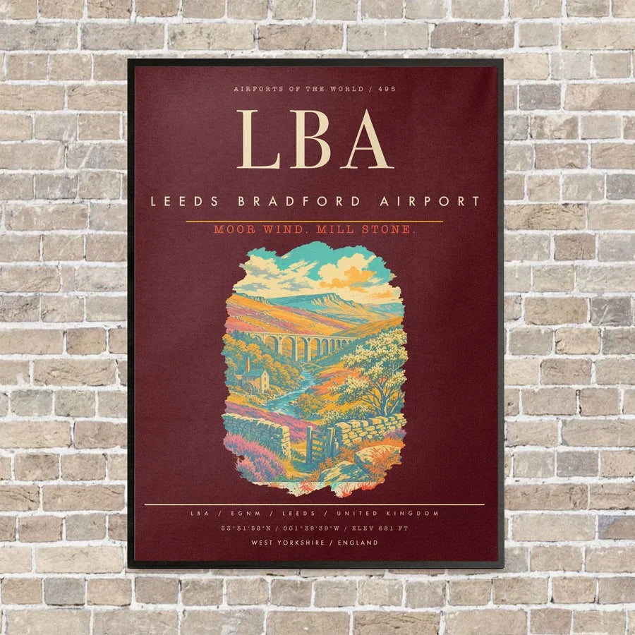 Leeds Bradford Airport LBA - Canvas Framed - Dark Red