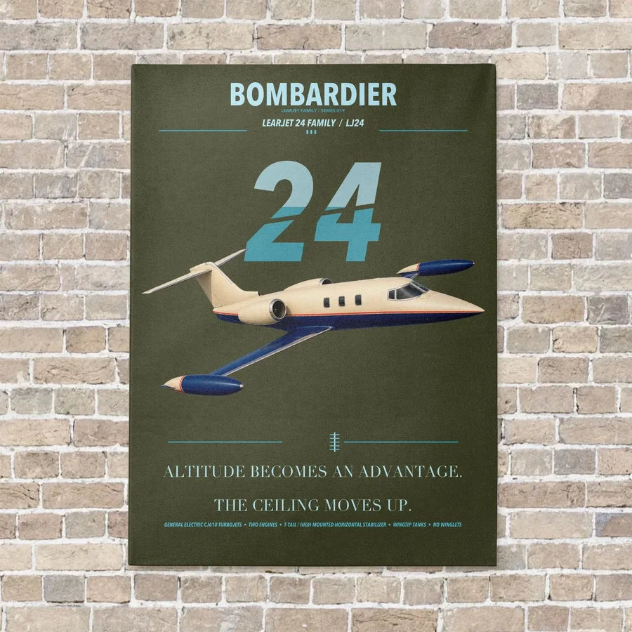 Bombardier Learjet 24 vertical canvas print - no frame - green army background