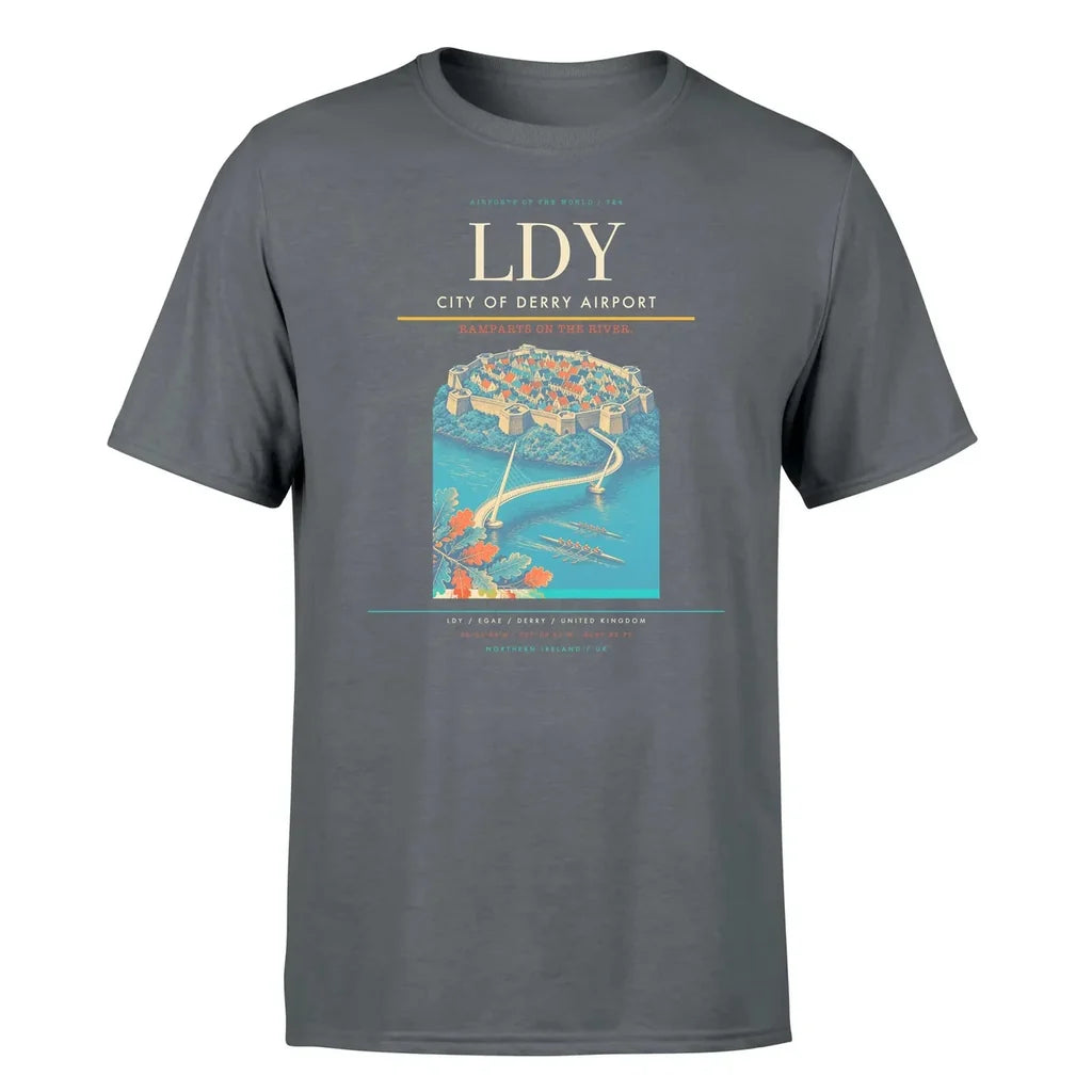 City of Derry Airport (LDY) T-Shirt single-side front print in Gray | city-of-derry-airport-ldy-double-side-t-shirt