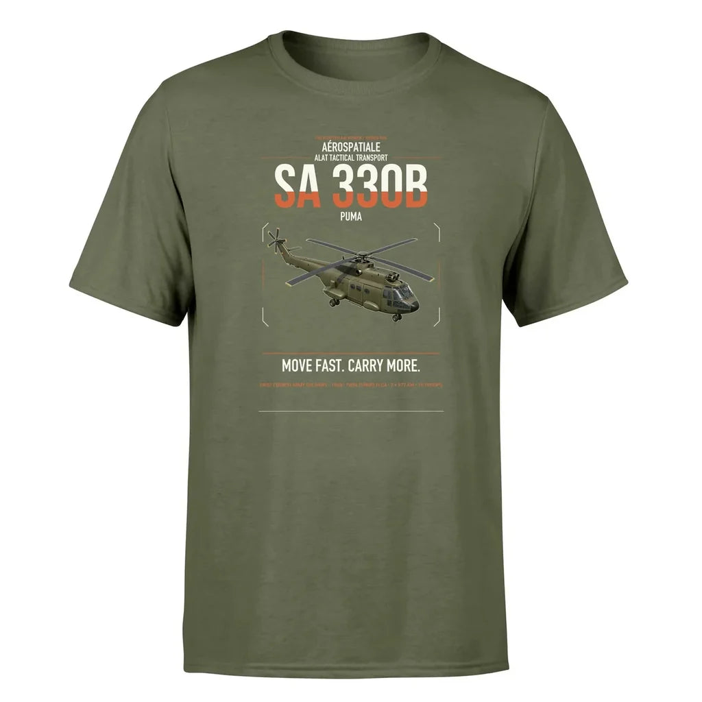 Aérospatiale SA 330B Puma design on green army t-shirt, single-side print